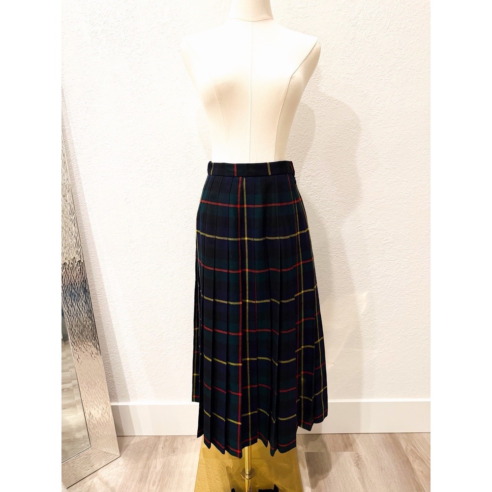 Vintage D Byford Scotland Wool Tartan Pleated Midi Skirt US 8 Plaid Academia